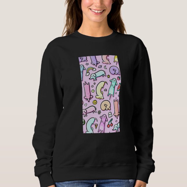 Cute Colorful Dachshund Pattern, Dog Lovers Pink Y Sweatshirt (Vorderseite)