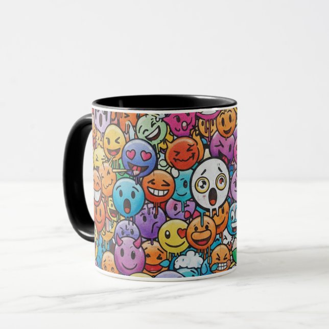 Cute Colorful Emoji Faces Pattern Mug Tasse (Vorderseite Links)