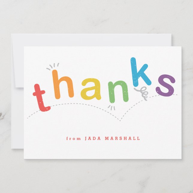 Cute Colorful Kids Rainbow Typ Dankeskarte (Vorderseite)