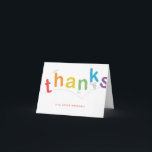 Cute Colorful Kids Rainbow Type Dankeskarte<br><div class="desc">This fun, bright, kids thank you note features a thanks graphic of rainbow bouncing letters in red, orange, yellow, green, blue and purple with an editable name below. The perfect accessory to the bounce birthday collection by Stacey Meacham. Use as a thank you note for kids trampoline, bounce house or...</div>