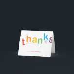 Cute Colorful Kids Rainbow Type Dankeskarte<br><div class="desc">This fun, bright, kids thank you note features a thanks graphic of rainbow bouncing letters in red, orange, yellow, green, blue and purple with an editable name below. The perfect accessory to the bounce birthday collection by Stacey Meacham. Use as a thank you note for kids trampoline, bounce house or...</div>