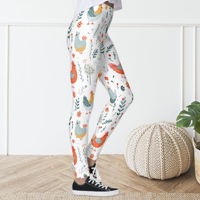 Cute Colorful Poulet Fun Leggings Floraux (Créateur téléchargé)