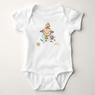 Cute Colorful Rainbow Stick Figure Bird Butterfly Baby Strampler