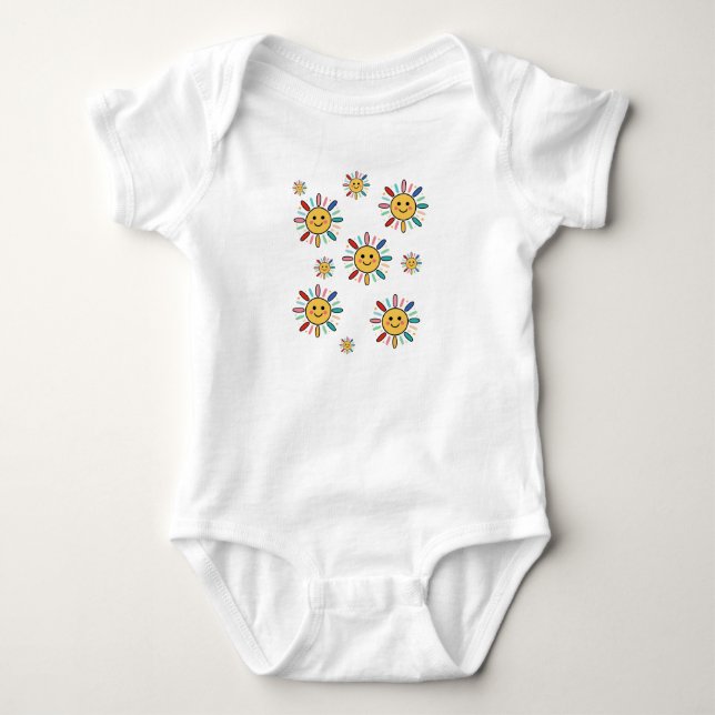 Cute Colorful Smiling Sun Illustration Baby Strampler (Vorderseite)