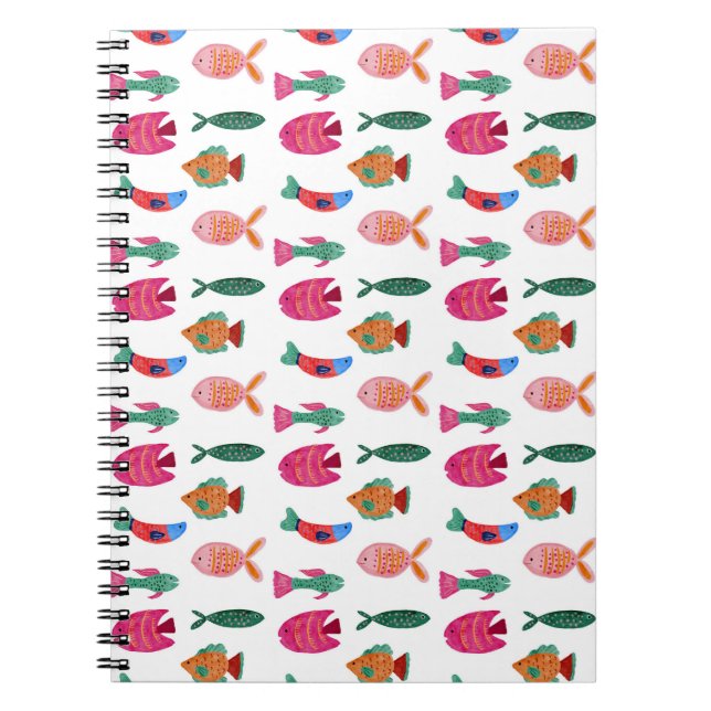 Cute Colorful Tiny Fish Drawing Seamless Pattern Notizblock (Vorderseite)