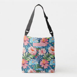 Cute Colorful Tropical Floral Pattern Custom Name Tragetaschen Mit Langen Trägern