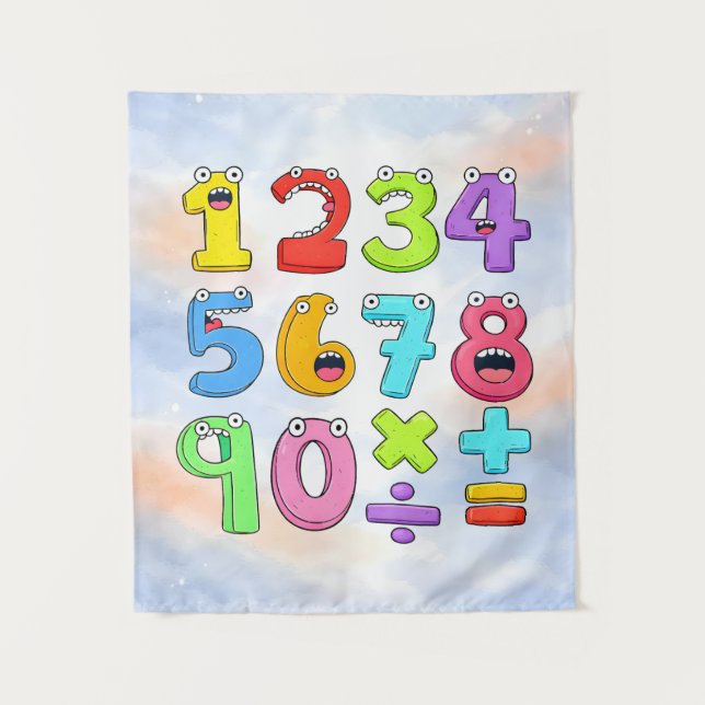 Cute Colourful Numbers Maths Poster for Kids Wandteppich (Vorderseite)