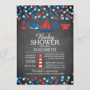 Cute Confetti Nautical Boys Baby shower Invitation