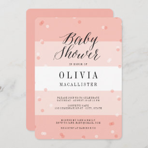 Cute Confetti Pink Stripes fille Invitation Baby s