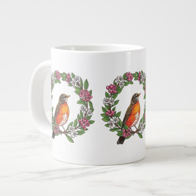 Cute Connecticut Bird With Kalmia latifolia Jumbo-Tasse (Vorderseite Links)