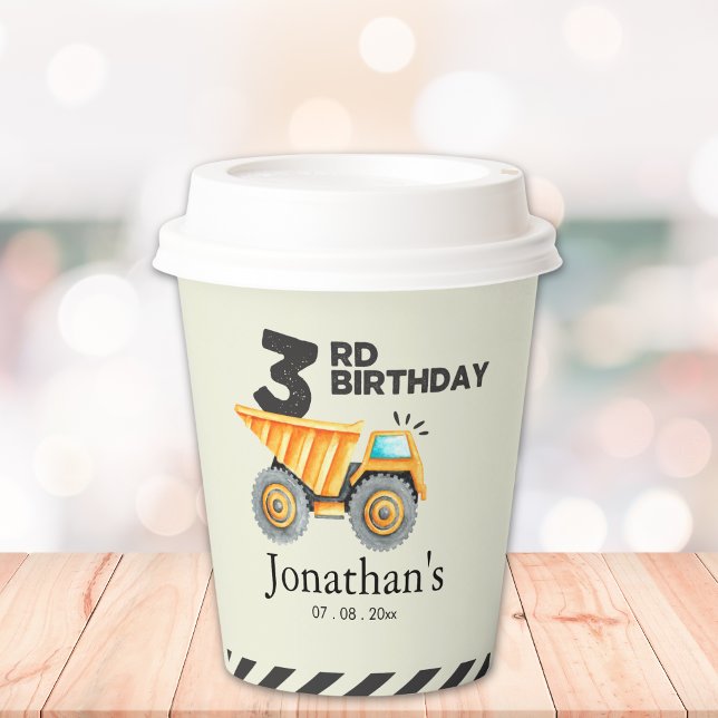 Cute Construction Birthday Boy Party 3th Years Pappbecher (Von Creator hochgeladen)