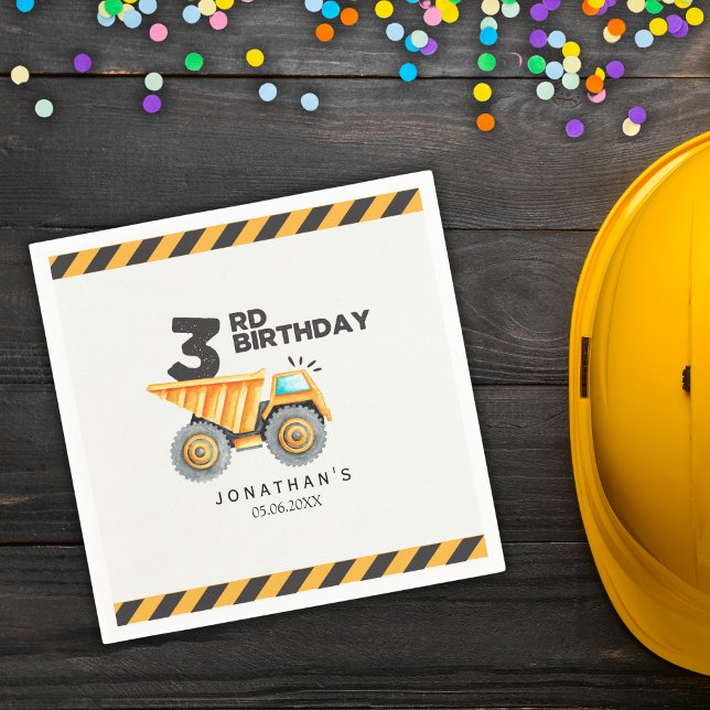 Cute Construction Birthday Boy Party 3th Years Serviette (Von Creator hochgeladen)