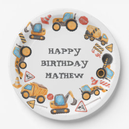 Cute Construction Birthday Pappteller