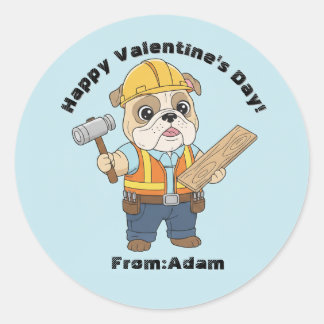 Cute Construction Bulldog Valentine Runder Aufkleber