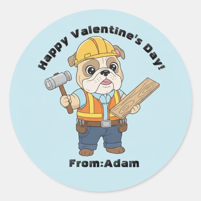Cute Construction Bulldog  Valentine  Runder Aufkleber (Vorderseite)