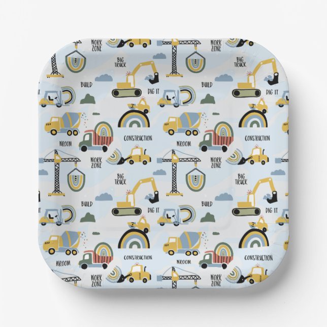 Cute Construction Theme Party Pappteller (Vorderseite)