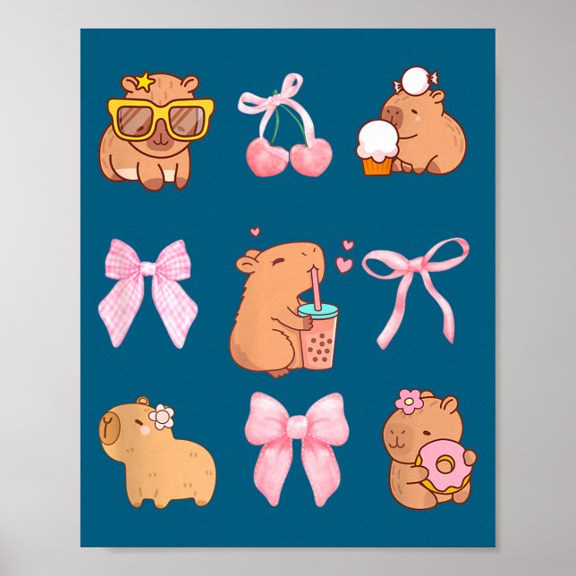 Cute Coquette Bow Capybara Pajamas Pjs Clothes Gir Poster (Vorne)