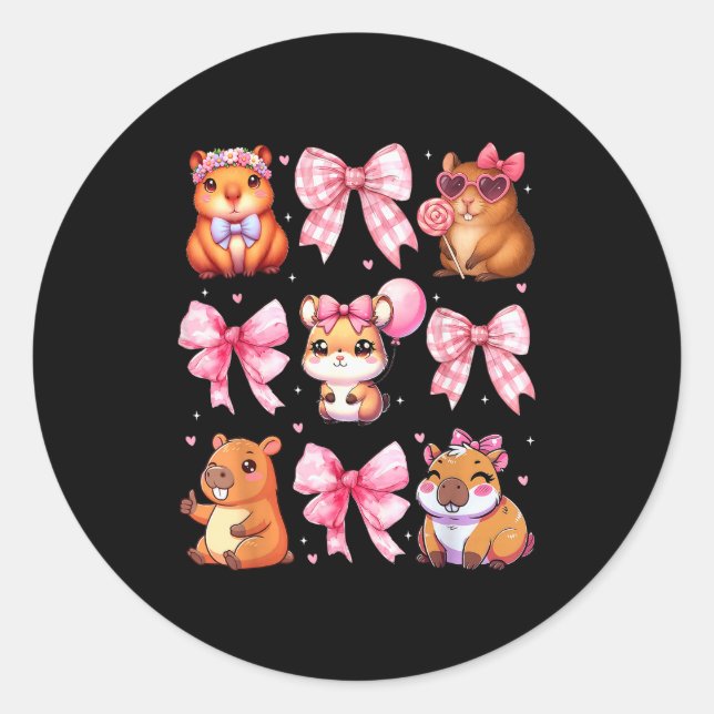 Cute Coquette Bow Capybara Pajamas Pjs Clothes Gir Runder Aufkleber (Vorderseite)