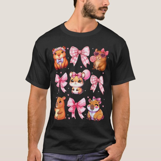 Cute Coquette Bow Capybara Pajamas Pjs Clothes Gir T-Shirt (Vorderseite)