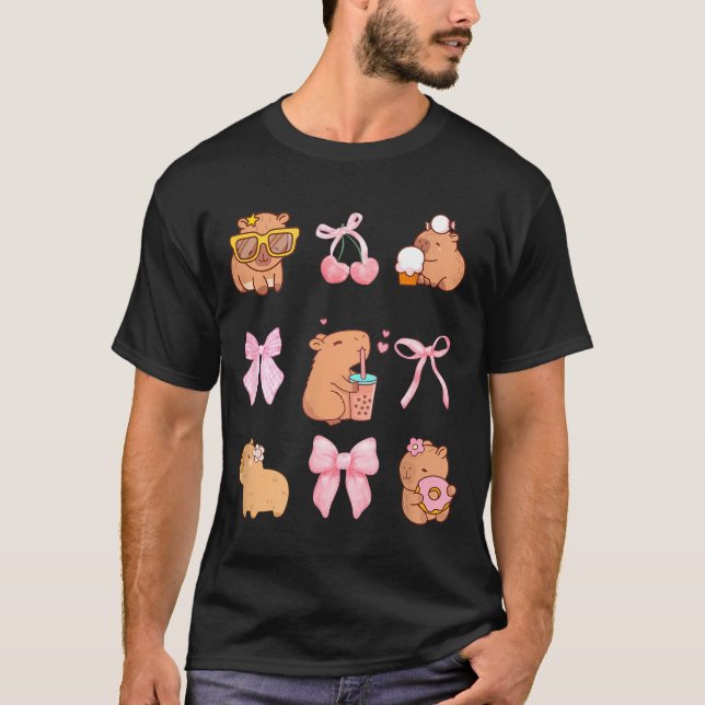Cute Coquette Bow Capybara Pajamas Pjs Clothes Gir T-Shirt (Vorderseite)