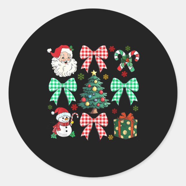 Cute Coquette Bow Christmas Tree Santa Gingerbread Runder Aufkleber (Vorderseite)
