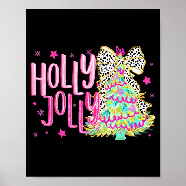 Cute Coquette Bow Girls Christmas Tree Merry Xmas  Poster (Vorne)