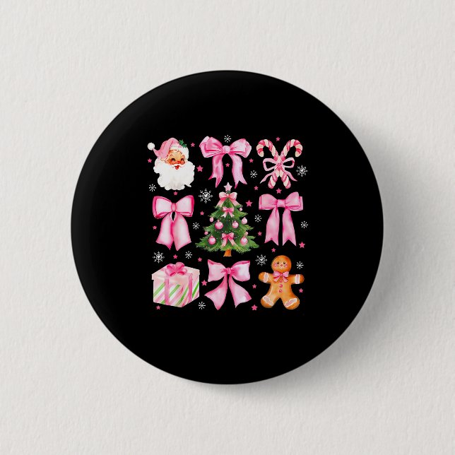 Cute Coquette Bow Nk Christmas Tree Santa Gingerbr Button (Vorderseite)