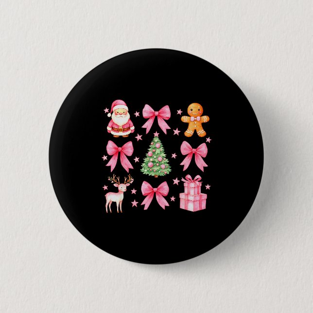 Cute Coquette Bow Nk Christmas Tree Santa Gingerbr Button (Vorderseite)
