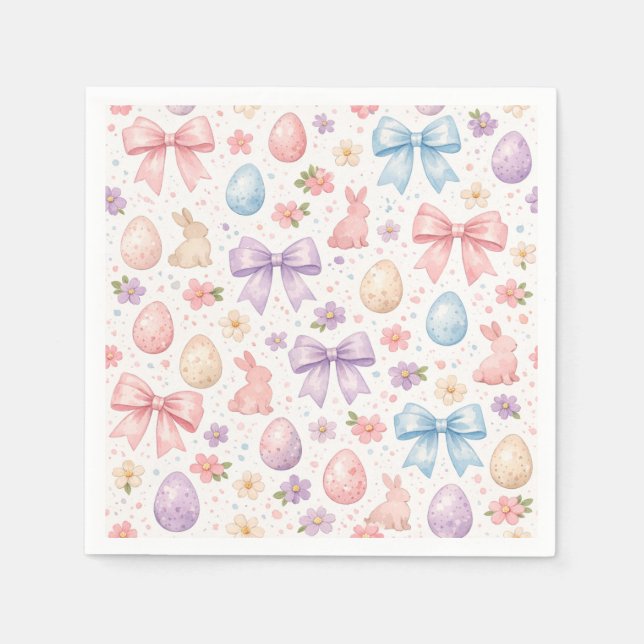 Cute Coquette Bunny & Pink Bows Easter Napkins Serviette (Vorderseite)
