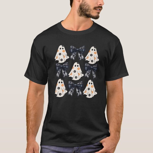 Cute Coquette Floral Bow Pumpkin Ghost Spooky Hall T-Shirt (Vorderseite)