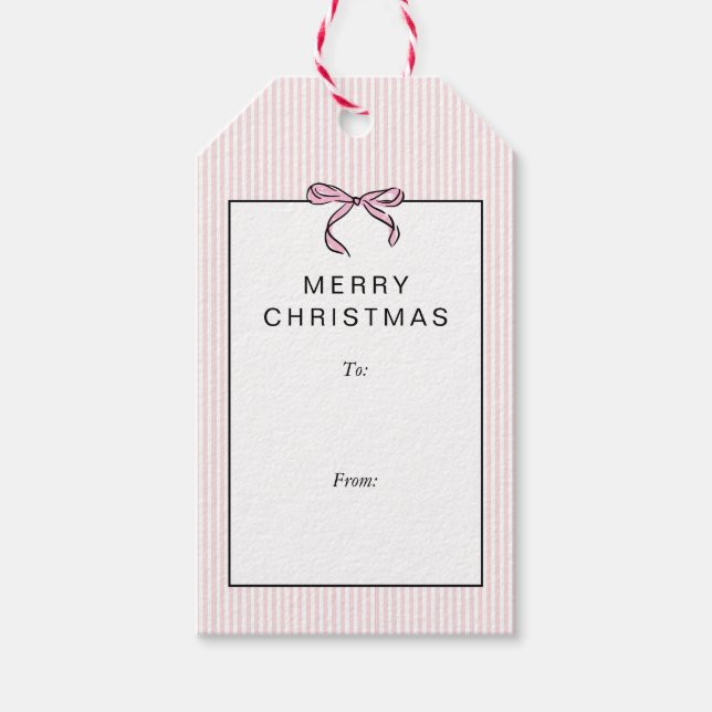 Cute Coquette Pink Bow Merry Christmas Geschenkanhänger (Vorderseite)