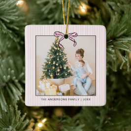 Cute Coquette Pink Bow Photo Christmas  Keramikornament