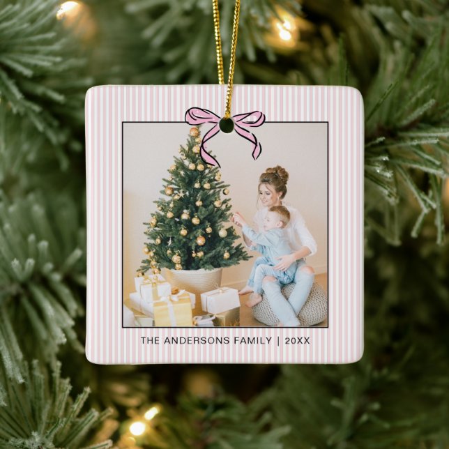 Cute Coquette Pink Bow Photo Christmas  Keramikornament (Baum)