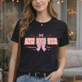 Cute Coquette Pink Gingham XOXO Valentine's Day T-Shirt