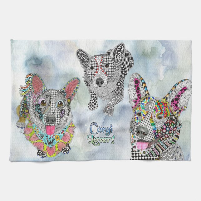 Cute Corgi Chien Assortiment Cuisine Serviette (Horizontal)