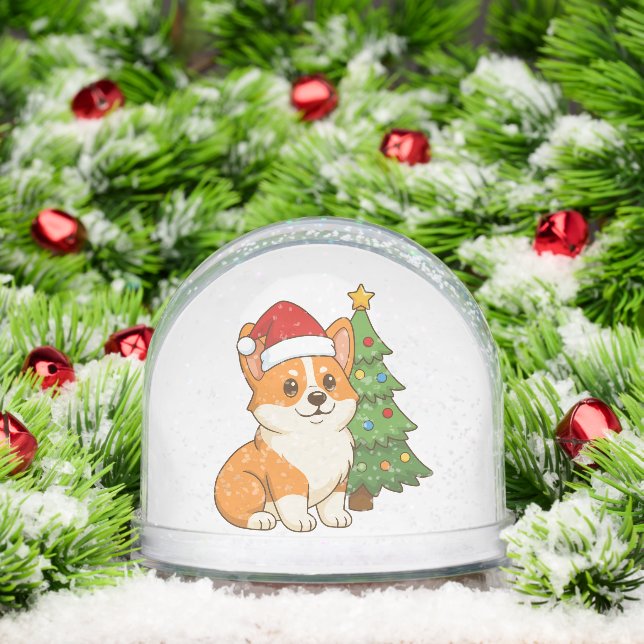 Cute Corgi Dog in a Red Hat with Christmas Tree Schneekugeln (Weihnachten)