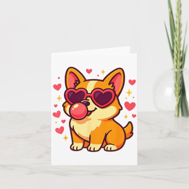 Cute Corgi Valentine Puppy With Heart Sungles  Karte (Vorderseite)