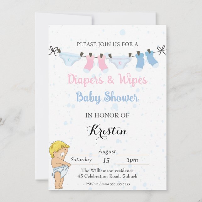 Cute couche et lingettes Baby shower Invitation (Devant)