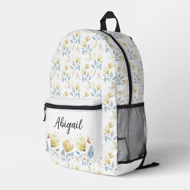 Cute Country Chic Watercolor Floral Personalized Bedruckter Rucksack (Rückseitige Ecke Rechts)