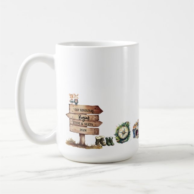 Cute Couple Adventure Commence Mountain Coffee Mug (Gauche)