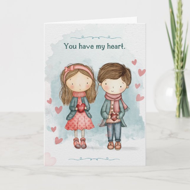 Cute Couple in Love Romance Valentines Day Card Karte (Vorderseite)
