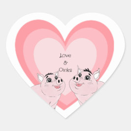 Cute couple of pink piggy Herz-Aufkleber