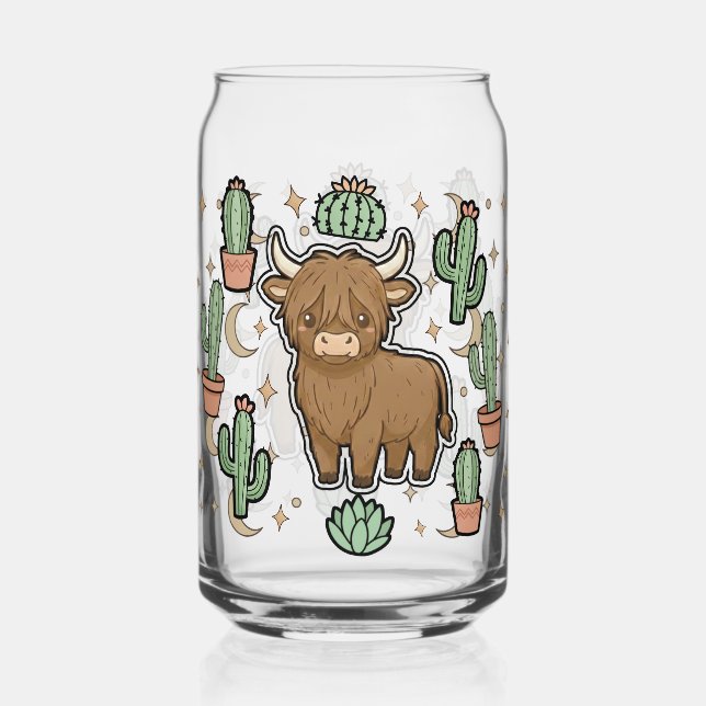 Cute Cow & Cactus Glass Can Drinkware Set (Recto)