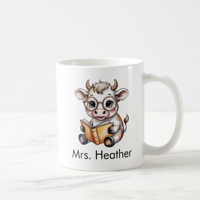 Cute Cow Reading a Book Custom Kaffeetasse (Rechts)