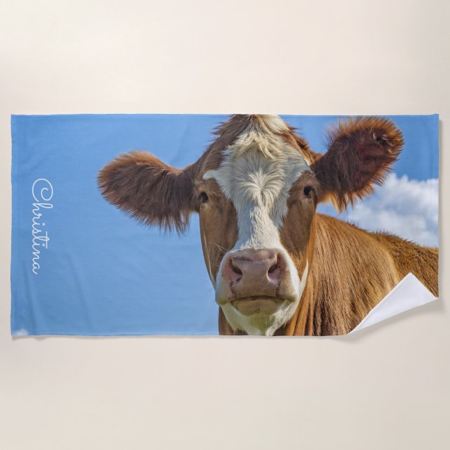 Cute Cow Serviette de plage personnalisée (Devant)
