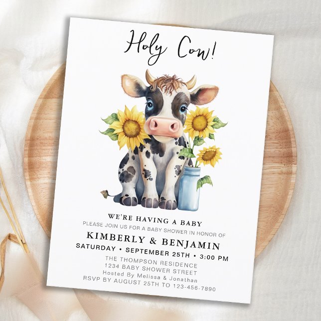 Cute Cow Sunflowers Couples Baby shower Invitation (Créateur téléchargé)