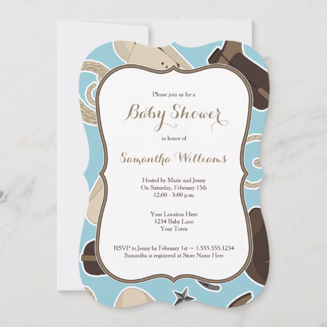 Cute Cowboy Theme Baby shower Invitation Bleu Brow (Devant)