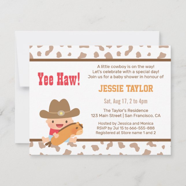 Cute Cowboy Western Thème Baby Shower Invitations (Devant)