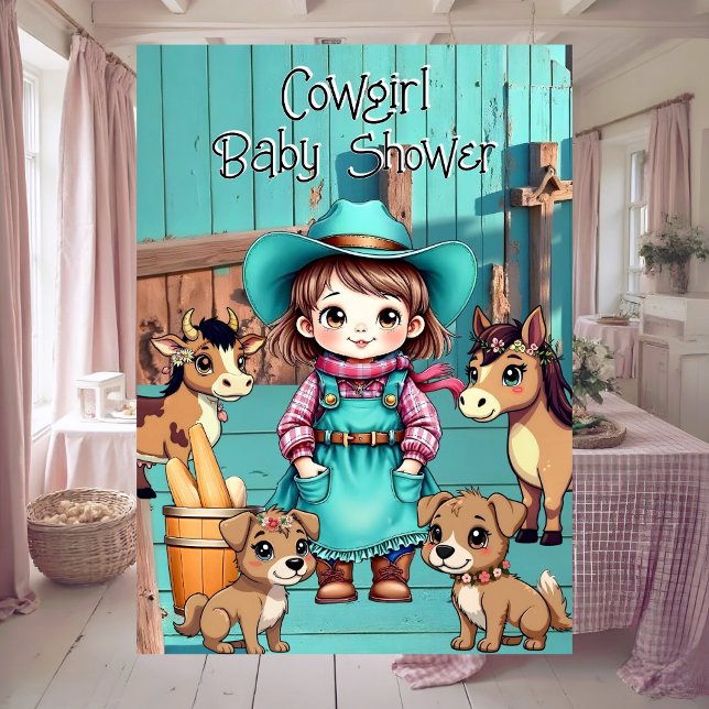 Cute Cowgirl Baby Shower Teal Pink Pets Einladung (Von Creator hochgeladen)