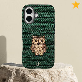 Cute Cozy Crochet Owl Yarn Custom Name Initials iPhone 16 Hülle